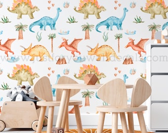 Dinosaur Wallpaper, Boys Room Wallpaper, Nursery Removable wallpaper, Peel And Stick Wallpaper, Kid Wallpaper, Nursery Wallpaper Boy 33-0023