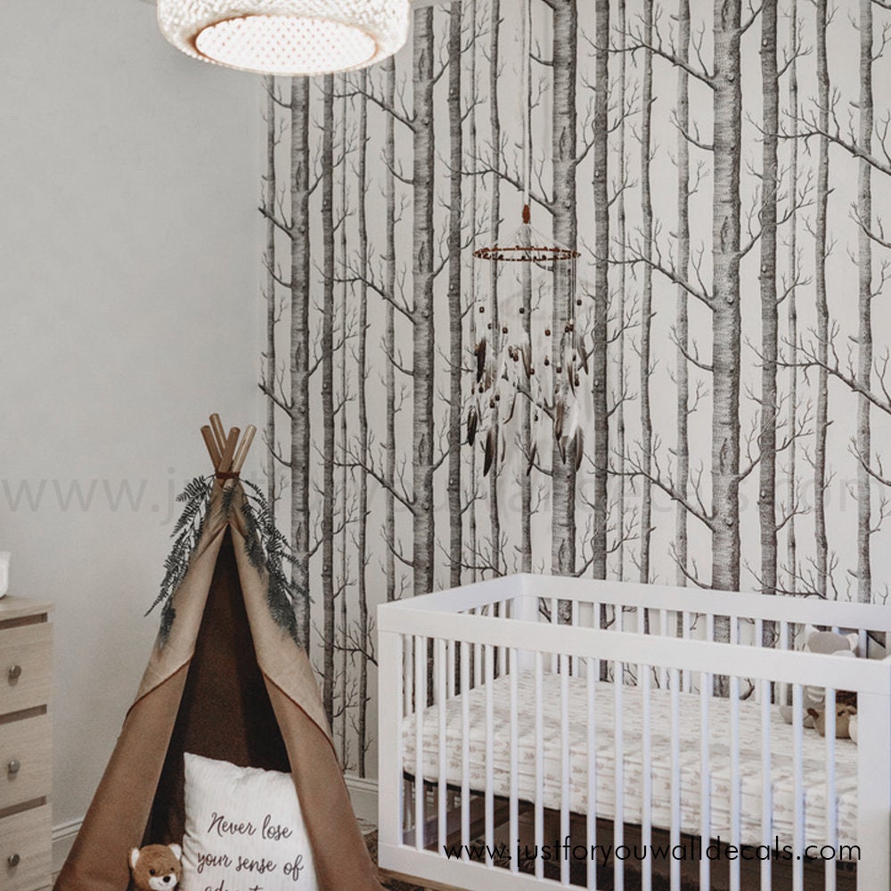 Birch Tree Wallpaper Nursery Wallpaper Kids Wallpaper Forest - Etsy Canada