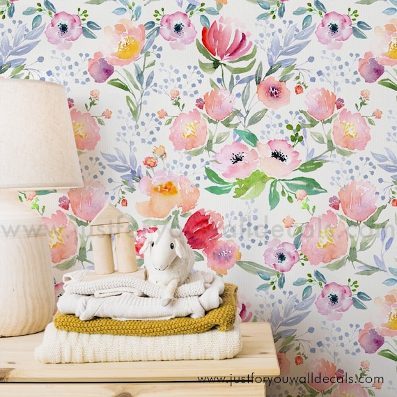 Floral Nursery Wallpaper Girl Nursery Wallpaper Prepasted Etsy Canada