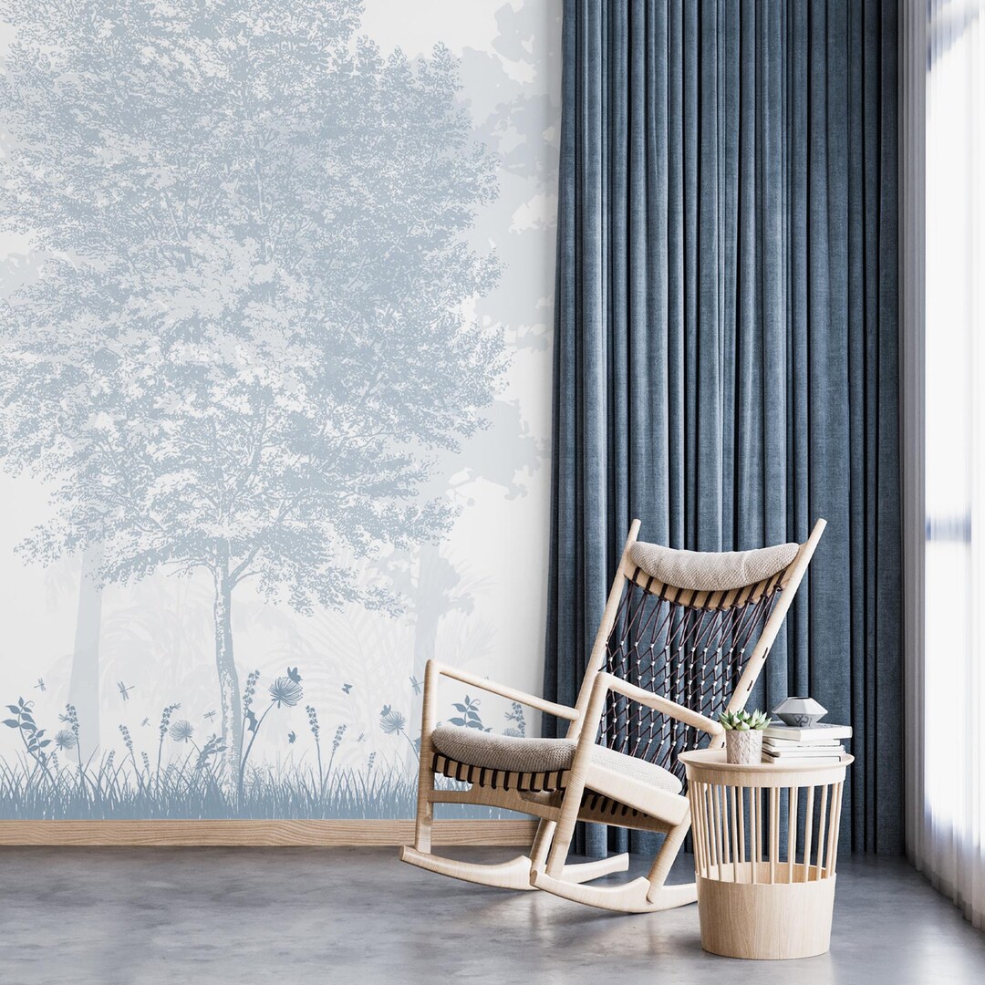 Blue Forest Nursery Wallpaper Peel and Stick, Removable Woodland Tree ...
