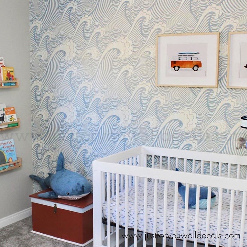 Wave Nursery Wallpaper Kids Wallpaper Peel & Stick Etsy