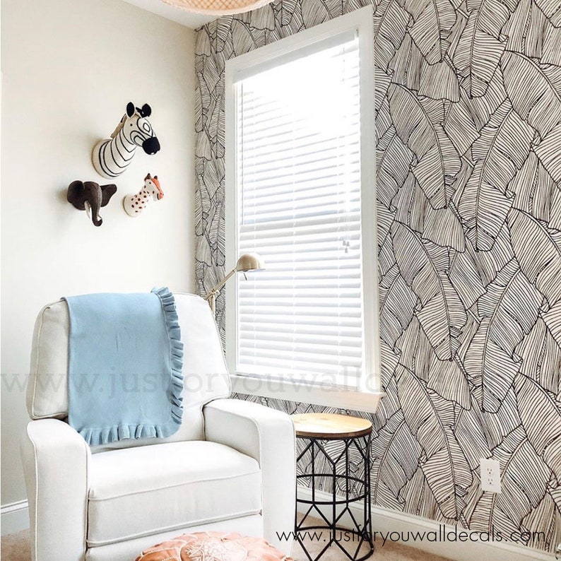 Palm Leaf Wallpaper Bathroom Wallpaper Removable Wallpaper Etsy