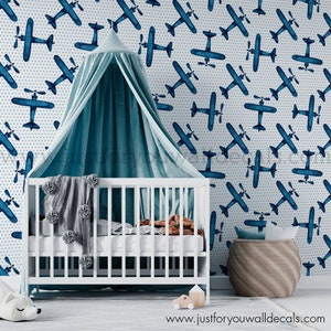 Airplane Peel and Stick Wallpaper, Boy Nursery Wallpaper, Vintage Airplane wallpaper, Removable Wallpaper, Boys Room Wallpaper34-0007