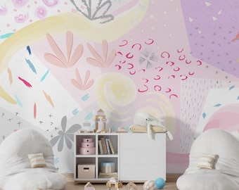 Pastel Abstract Wallpaper, Abstract Design Wall Mural, Peel and Stick, Kids Wallpaper, Girl Nursery Wallpaper, Girl's Room Wallpaper 21-0004