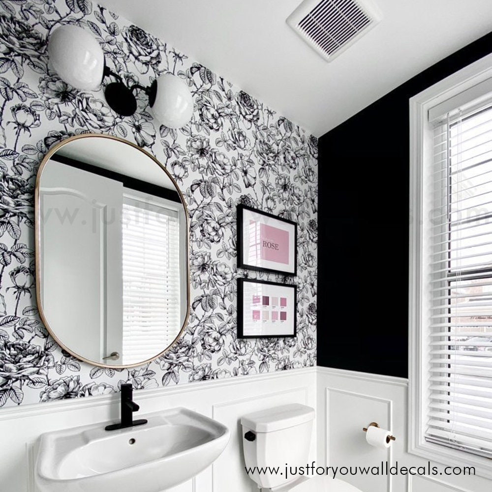Black and White Wallpaper Floral Wallpaper Peel and Stick