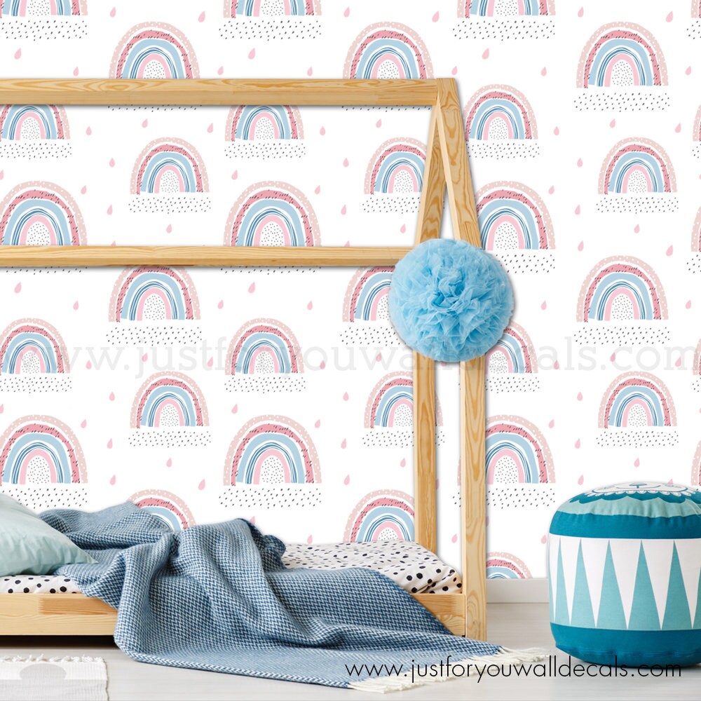Rainbow Wallpaper Pink Blue Nursery Wallpaper Kids Etsy