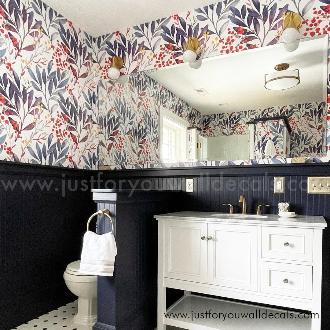 Floral Wallpaper, Powder Room Wallpaper, Peel and Stick Wallpaper