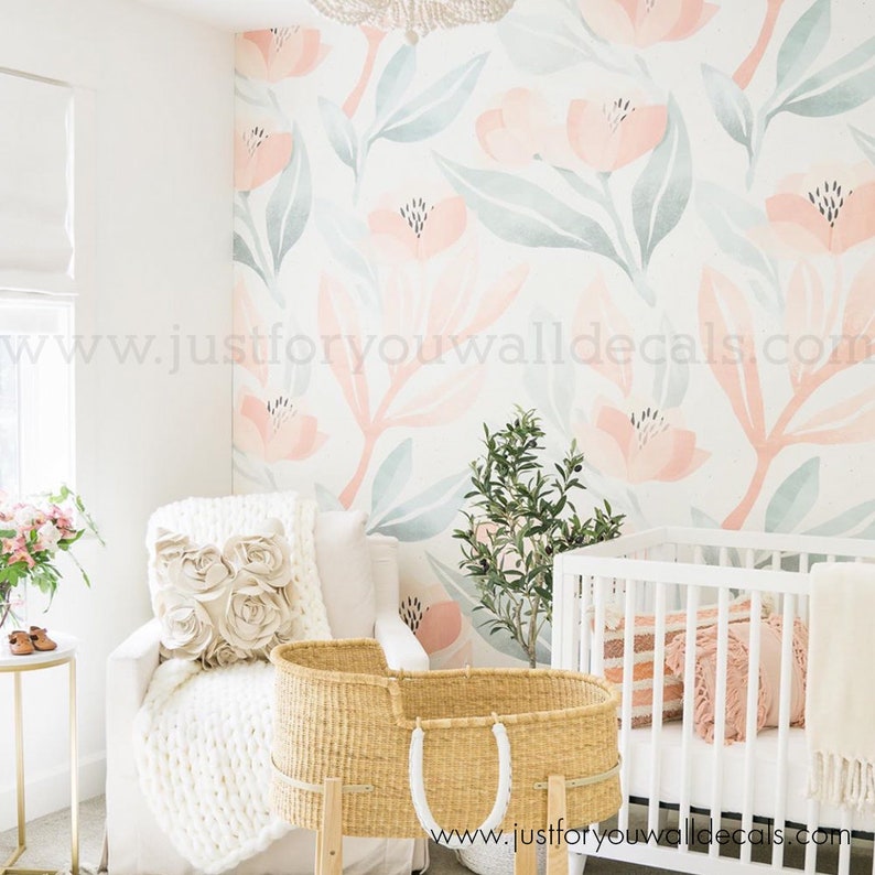 Floral Wallpaper, Nursery Wallpaper, Removable Wallpaper, Peel and ...