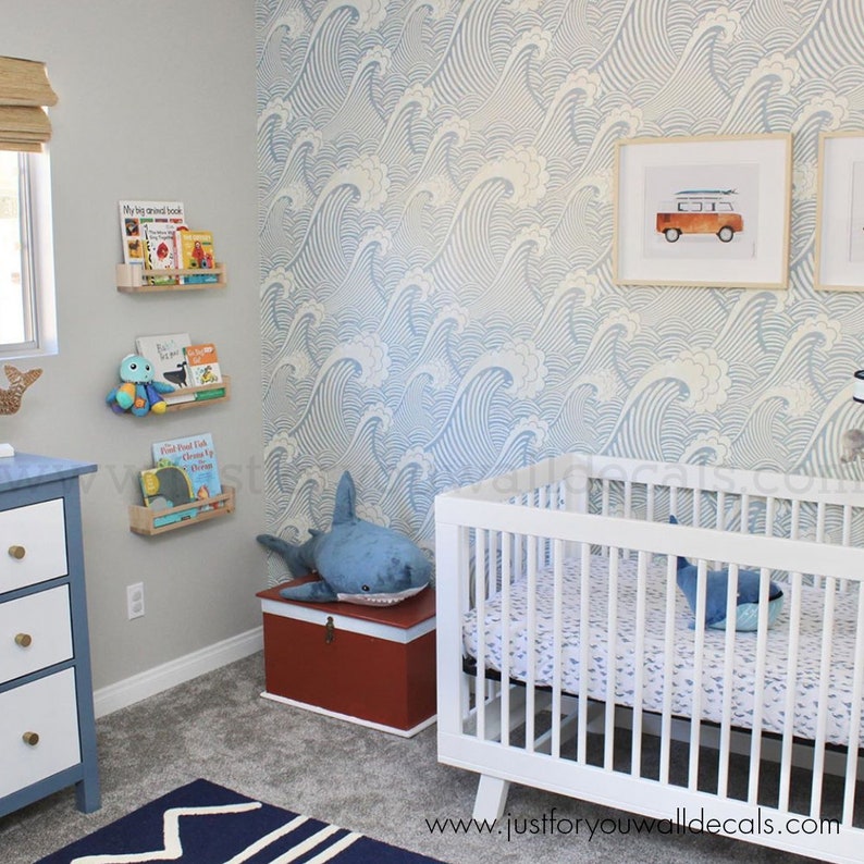 Wave Nursery Wallpaper Kids Wallpaper Peel & Stick Etsy