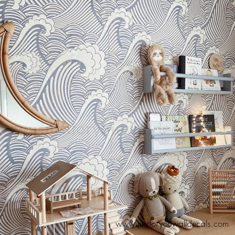 Wave Wallpaper Nursery Wallpaper Boy Peel & Stick Wallpaper Etsy
