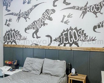 Boy Nursery Wallpaper, Dino Nursery Wallpaper, Black and White Boy Nursery Wallpaper, Dinosaur Boy Wallpaper, Kids Wallpaper 33-0029