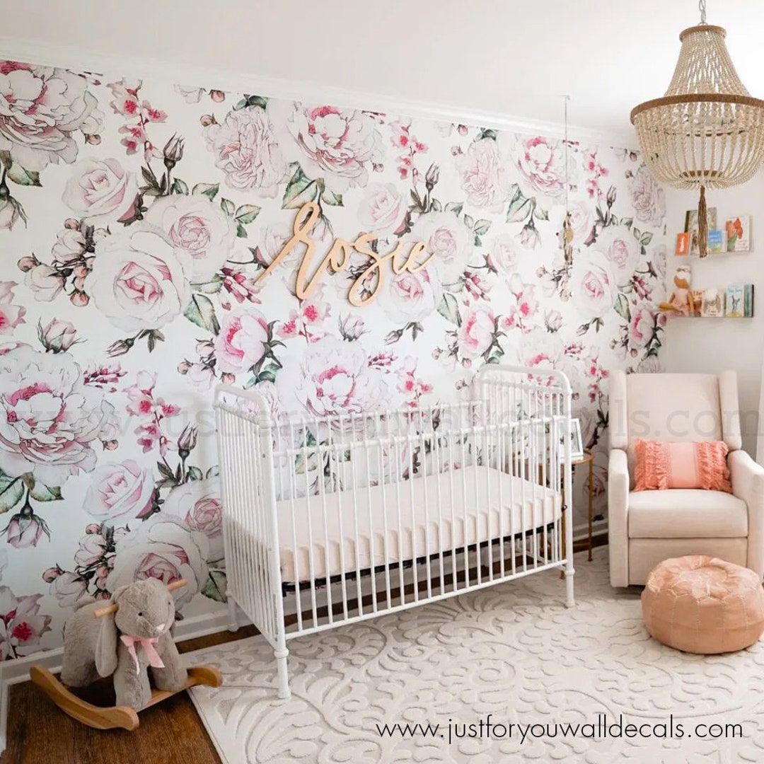 Pink Rose Wallpaper Floral Wallpaper Flower Mural Wallpaper Baby