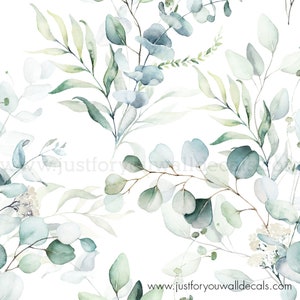 Eucalyptus wallpaper, Botanical wall décor, Greenery wallpaper, Watercolor leaves wallpaper, Removable botanical wallpaper, Soft green wallpaper, Nursery plant wallpaper, Nature-inspired décor, Serene home wallpaper, Leaf pattern wallpaper