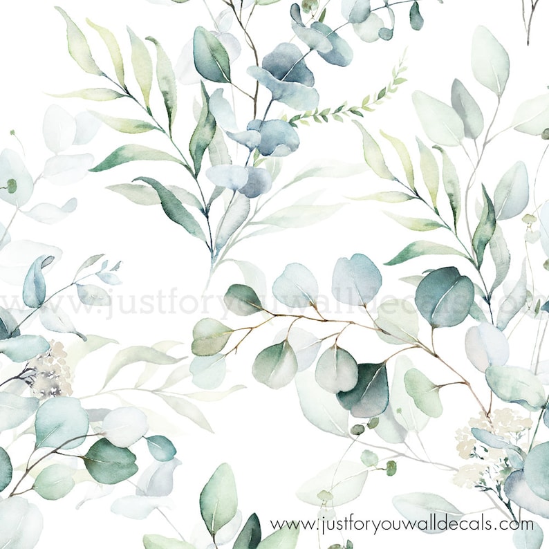 Eucalyptus wallpaper, Botanical wall décor, Greenery wallpaper, Watercolor leaves wallpaper, Removable botanical wallpaper, Soft green wallpaper, Nursery plant wallpaper, Nature-inspired décor, Serene home wallpaper, Leaf pattern wallpaper