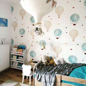 Hot Air Balloon Wallpaper, Nursery Wallpaper, Kids Wallpaper, Baby Boy nursery Wallpaper, Peel Stick Wallpaper, Playroom Wallpaper 34-0006