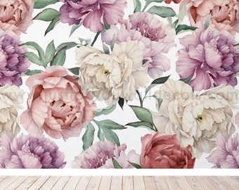 Floral Wallpaper, Peony wallpaper, Girls Room Removable wallpaper, Girl Nursery Wallpaper, Vintage Floral Wallpaper, Peel and Stick 30-0015