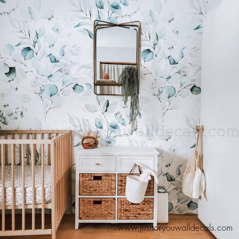 Botanical wallpaper with soft greenery illustrations, perfect for a serene and stylish decor.