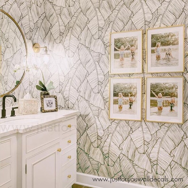 Palm Leaf Wallpaper Bathroom Wallpaper Removable Wallpaper Etsy