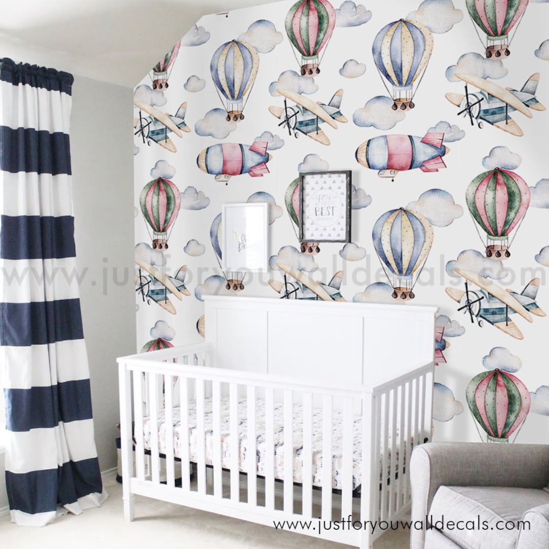 Baby Boy Nursery Wallpaper Boy Nursery Airplane Wallpaper Etsy Canada