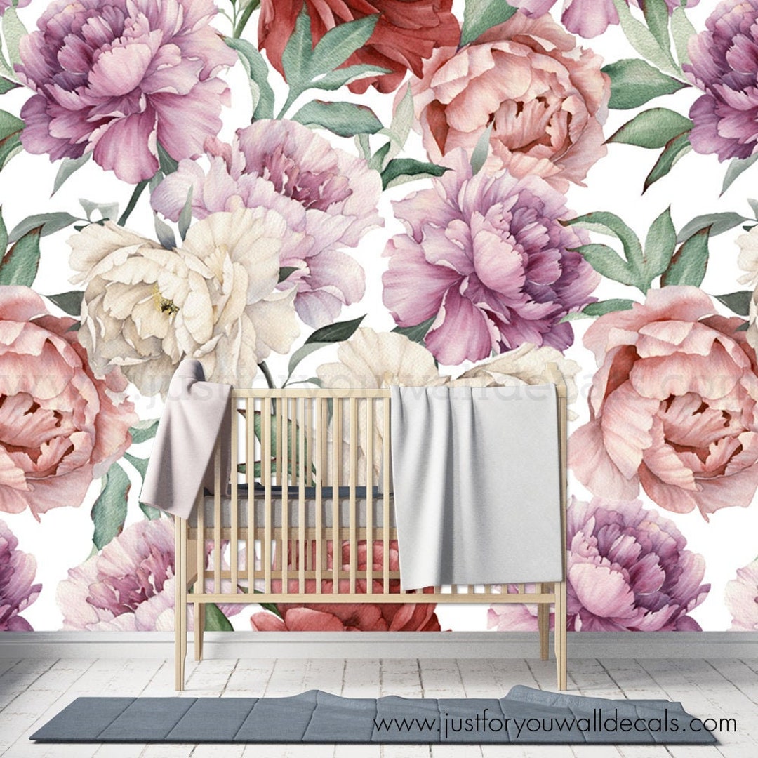 Nursery Wallpaper Floral Wallpaper Peony Wallpaper - Etsy
