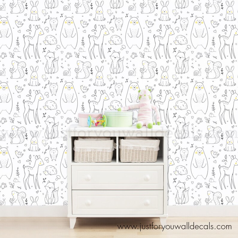 Nursery Wallpaper Animal Wallpaper Removable Wallpaper Etsy