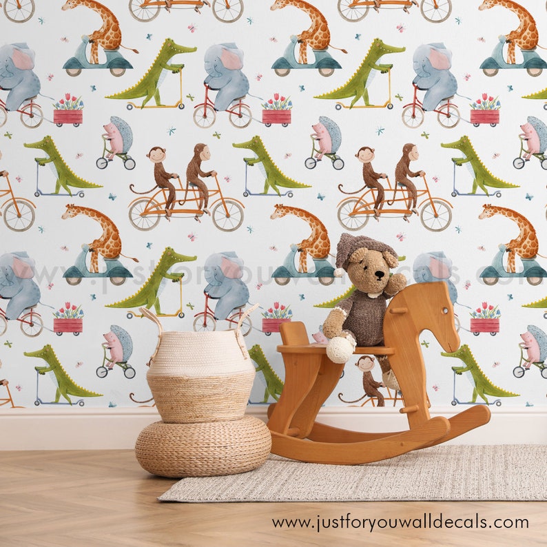Animal Nursery Wallpaper Kids Wallpaper Toddler Boy Etsy