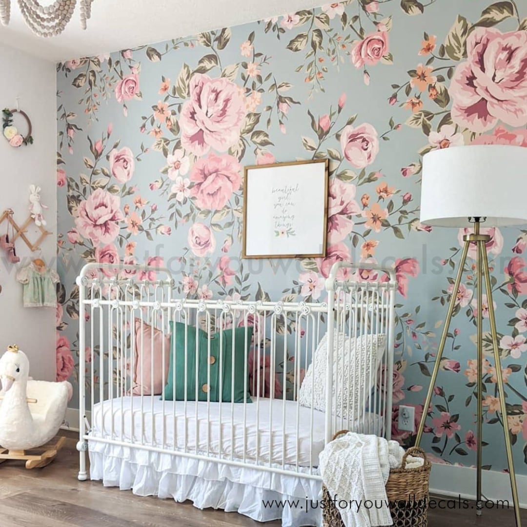 Floral Wallpaper, Rose Wallpaper, Nursery Wallpaper Girl, Peel and