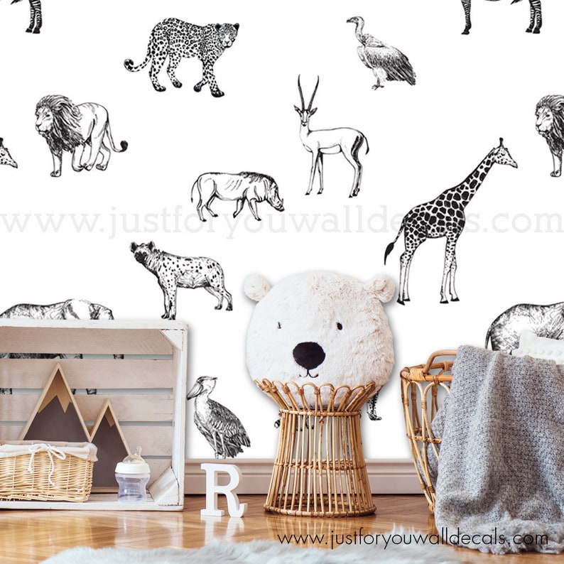 Nursery Wallpaper Animal Wallpaper Removable Wallpaper Etsy
