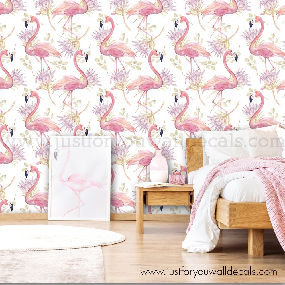 Flamingo Girl Room Wallpaper Nursery Wallpaper Flamingo | Etsy