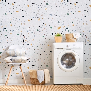 Laundry Room Wallpaper, Terrazzo Removable Wallpaper, Kitchen Wallpaper, Stone Wallpaper, Confetti Peel and Stick Wallpaper 25-0007