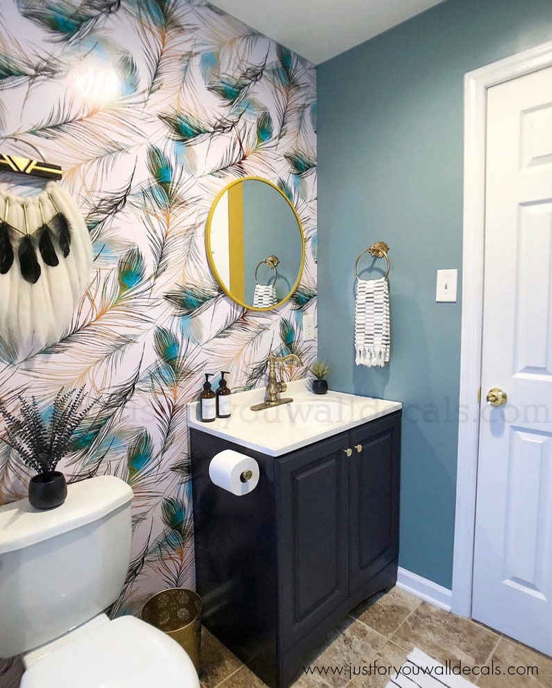 Peacock Feather Peel and Stick Wallpaper Bird Wallpaper Etsy Canada