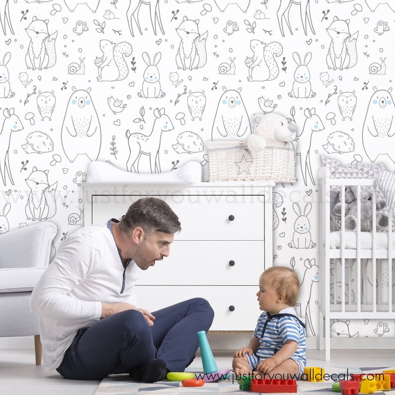 Nursery Wallpaper Animal Wallpaper Removable Wallpaper Etsy