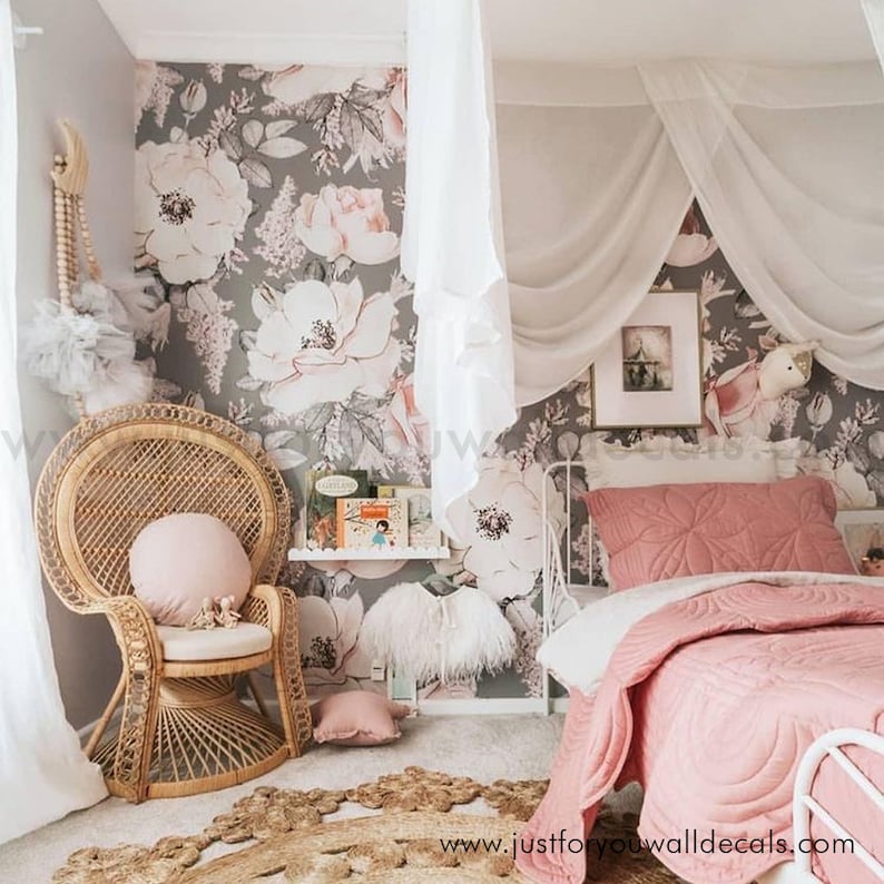 Girl Room Wallpaper Nursery Wallpaper Peony Wallpaper Etsy