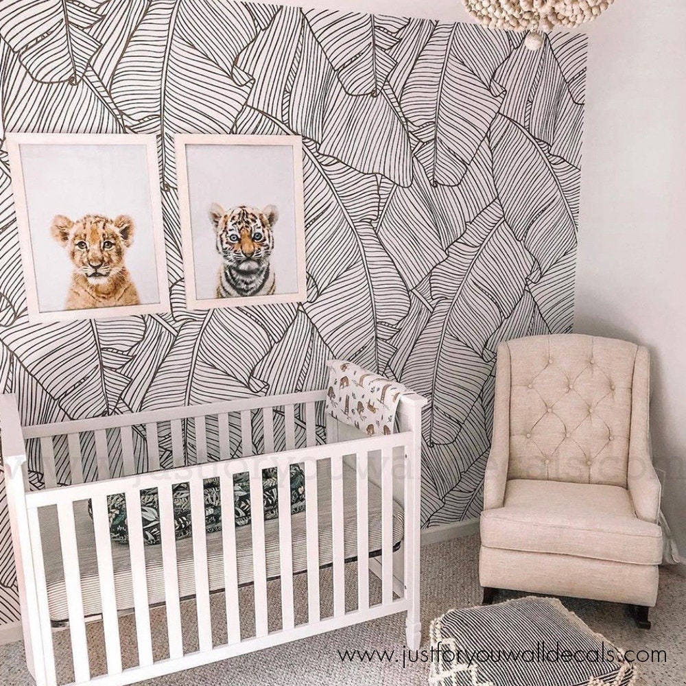 Palm Leaf Wallpaper Nursery Wallpaper Removable Wallpaper Etsy