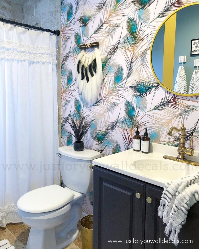 Bathroom Wallpaper Peacock Wallpaper Powder Room Wallpaper Etsy Canada