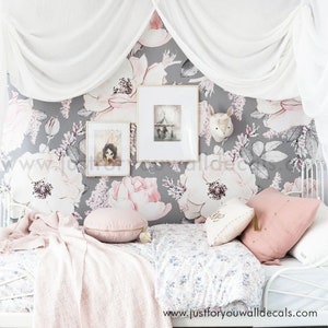 Girl Room Wallpaper, Nursery Wallpaper, Peony Wallpaper, Floral Wallpaper, Floral Nursery Wallpaper, Removable wallpaper, Wall Mural 30-0014