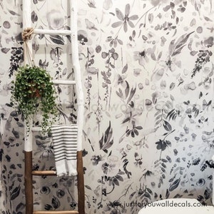 Black and White Floral Wallpaper, Bathroom Wallpaper, Laundry Room ...