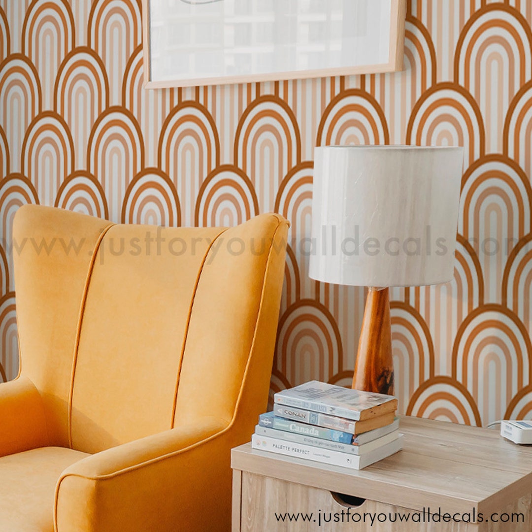 Tween Wallpaper, Earth Toned Rainbow Arch Boho Wallpaper, Retro Rainbow Wallpaper, Peel and