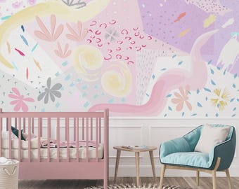 Nursery Wallpaper, Floral Wallpaper, Peel Stick Wallpaper, Kids Wallpaper, Girl Nursery Wallpaper, Flower Wallpaper, Girl Wallpaper 21-0004
