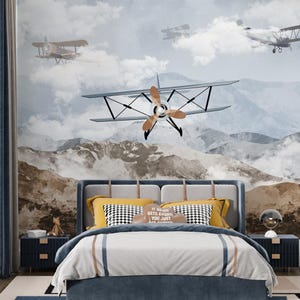 Vintage Airplane Wallpaper, Boys Room Wallpaper, Boy Room Kids Wallpaper, Teen Boy Wallpaper, Baby Boy Airplane Wallpaper Mural 21-0007
