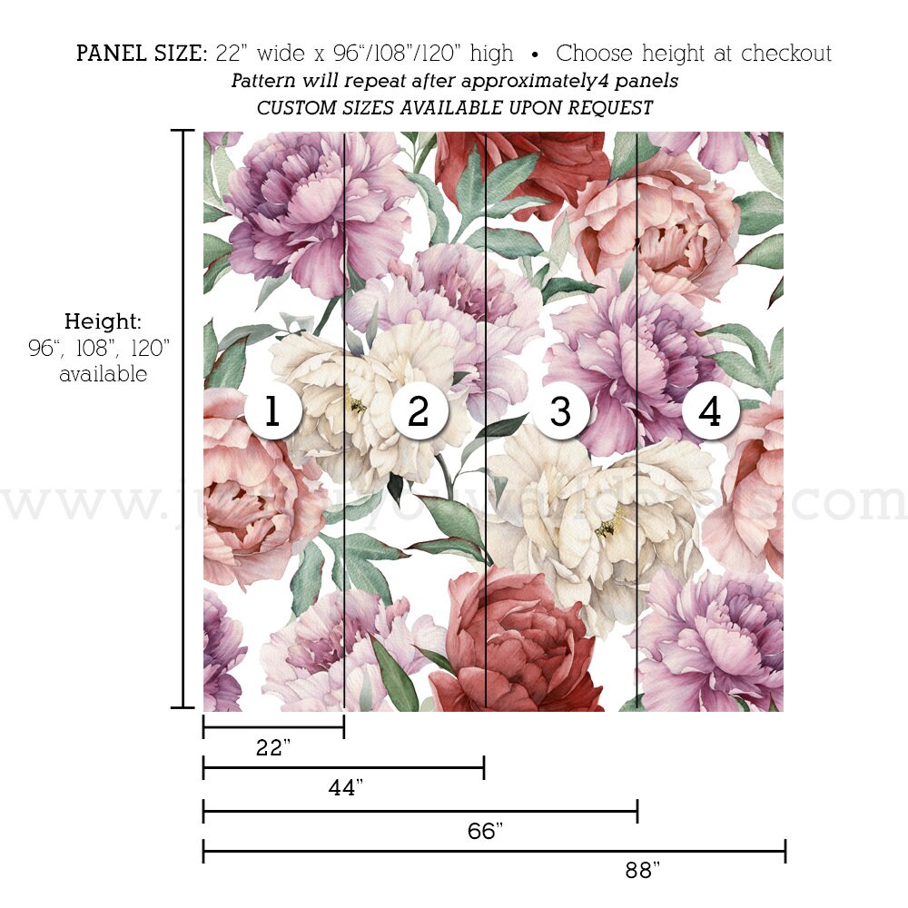 Floral Wallpaper Peony Wallpaper Pink Purple White Floral - Etsy