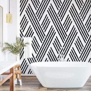 Black and White Peel and Stick Wallpaper, Modern Wallpaper, Geometric Wallpaper, Pattern Wallpaper, Laundry Room Bathroom Wallpaper 23-0001
