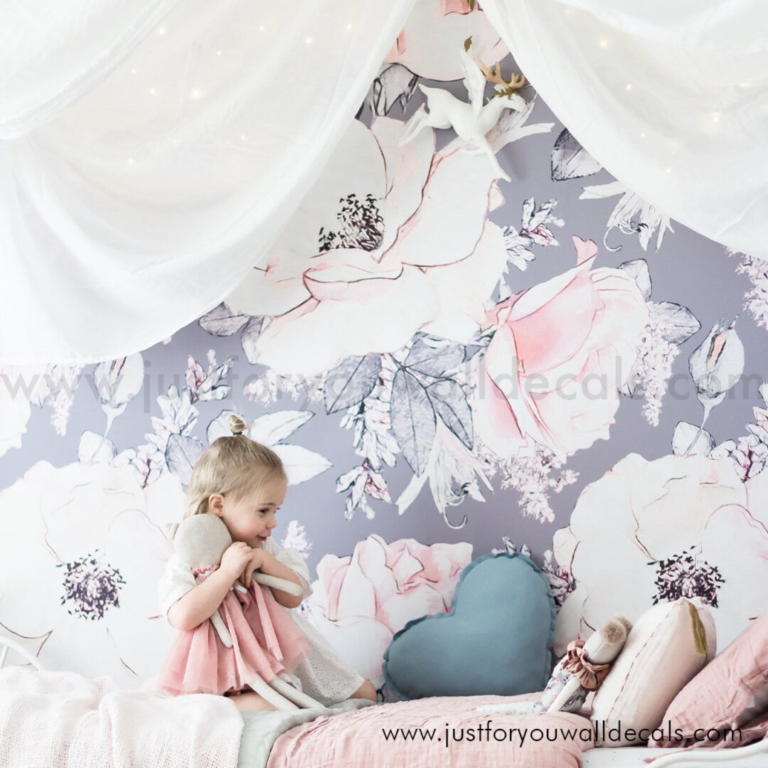 Floral Wallpaper, Nursery Wallpaper, Vintage Rose Wallpaper, Removable ...