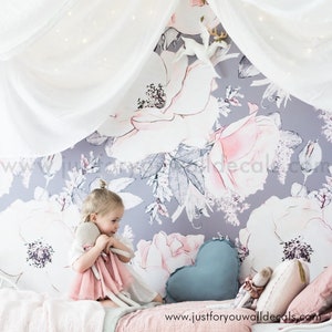 Floral Wallpaper, Nursery Wallpaper,  Vintage Rose wallpaper, Removable wallpaper, Floral Mural, Pre Pasted Wallpaper, Peel & Stick 30-0014