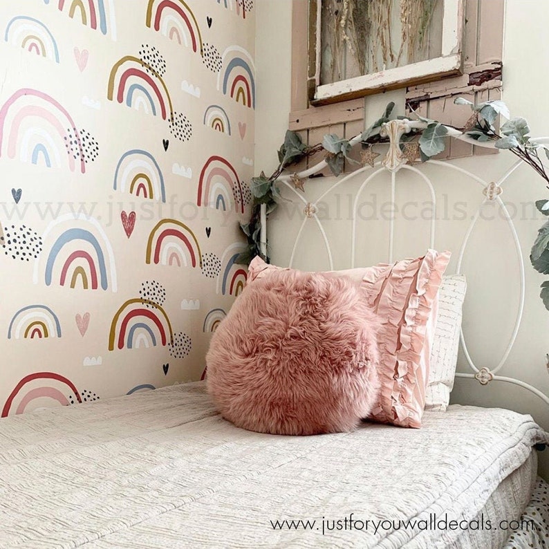 Rainbow Nursery Wallpaper Kids Wallpaper Rainbow Wallpaper Etsy