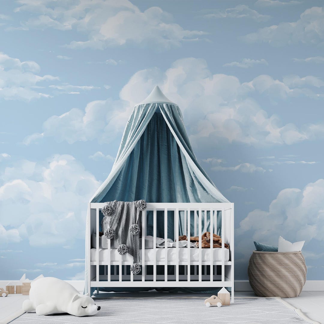 Baby Nursery Cloud Wallpaper, Removable Peel and Stick, Blue Sky Kids ...