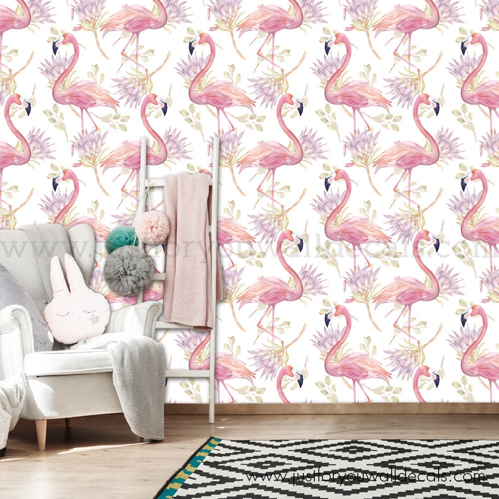 Flamingo Girl Room Wallpaper Nursery Wallpaper Flamingo | Etsy