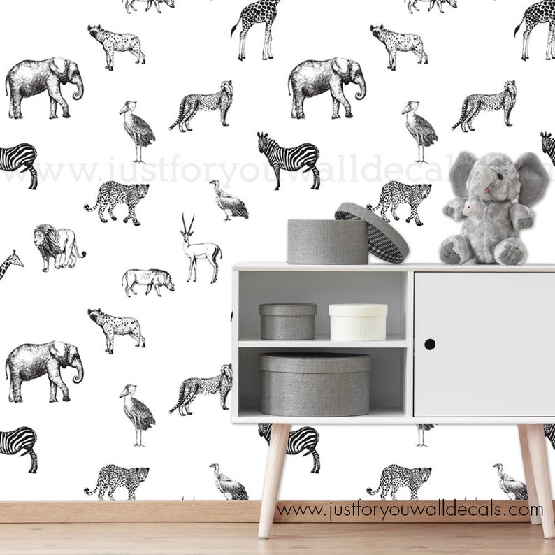 Nursery Wallpaper Animal Wallpaper Removable wallpaper Boy Etsy