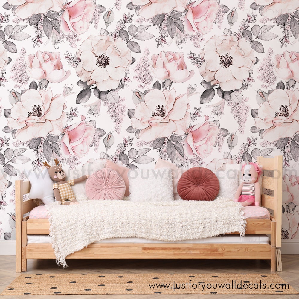 Nursery Wallpaper, Floral Wallpaper, Nursery Wallpaper Girl, Peony ...