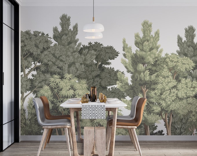 Green Painted Forest Wallpaper Mural - Etsy